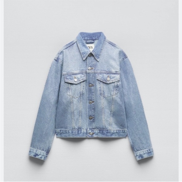 Zara rhinestone denim jacket NEW - Picture 1 of 10